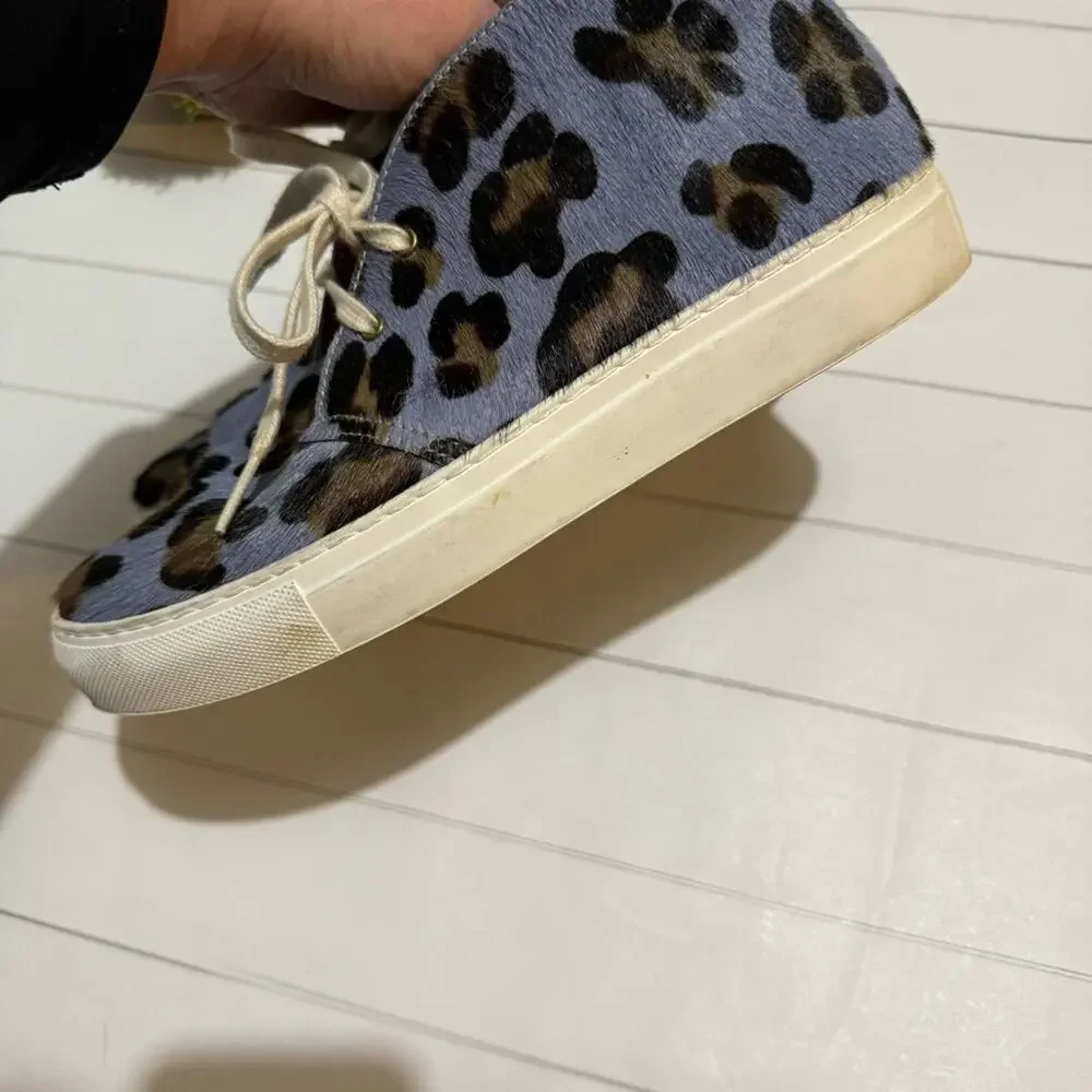 Penelope Childers Blue Leopard Print Leather Calf Hair High Top Sneakers Size 38